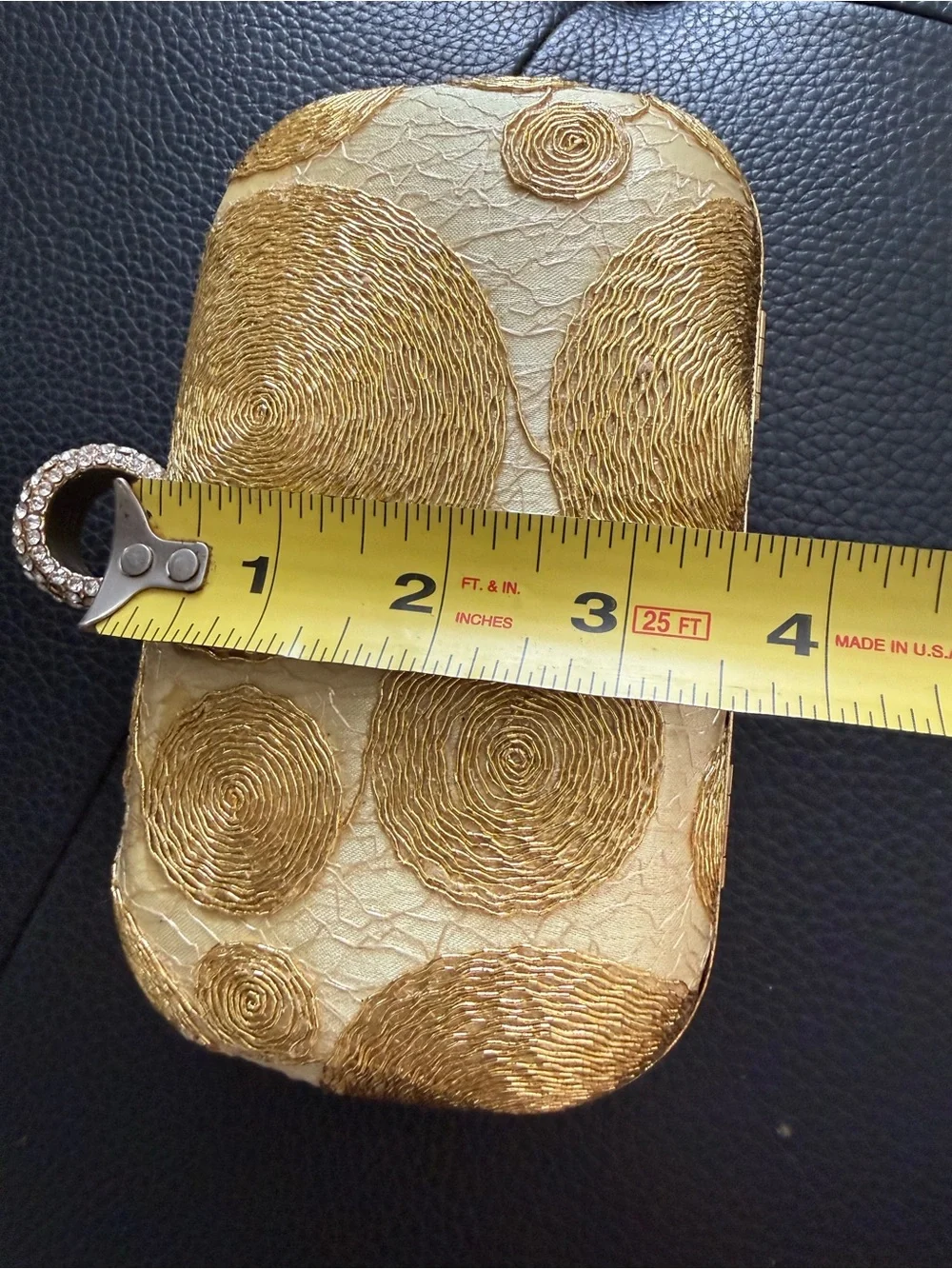 Gold Metallic Swirl Hard Box Evening Clutch Ring Clasp